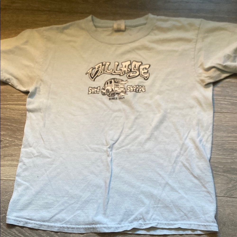 Blue and White Short Sleeve Tee with Graphic Design